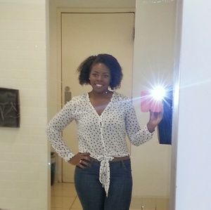 White and Blue Polka Dot Blouse